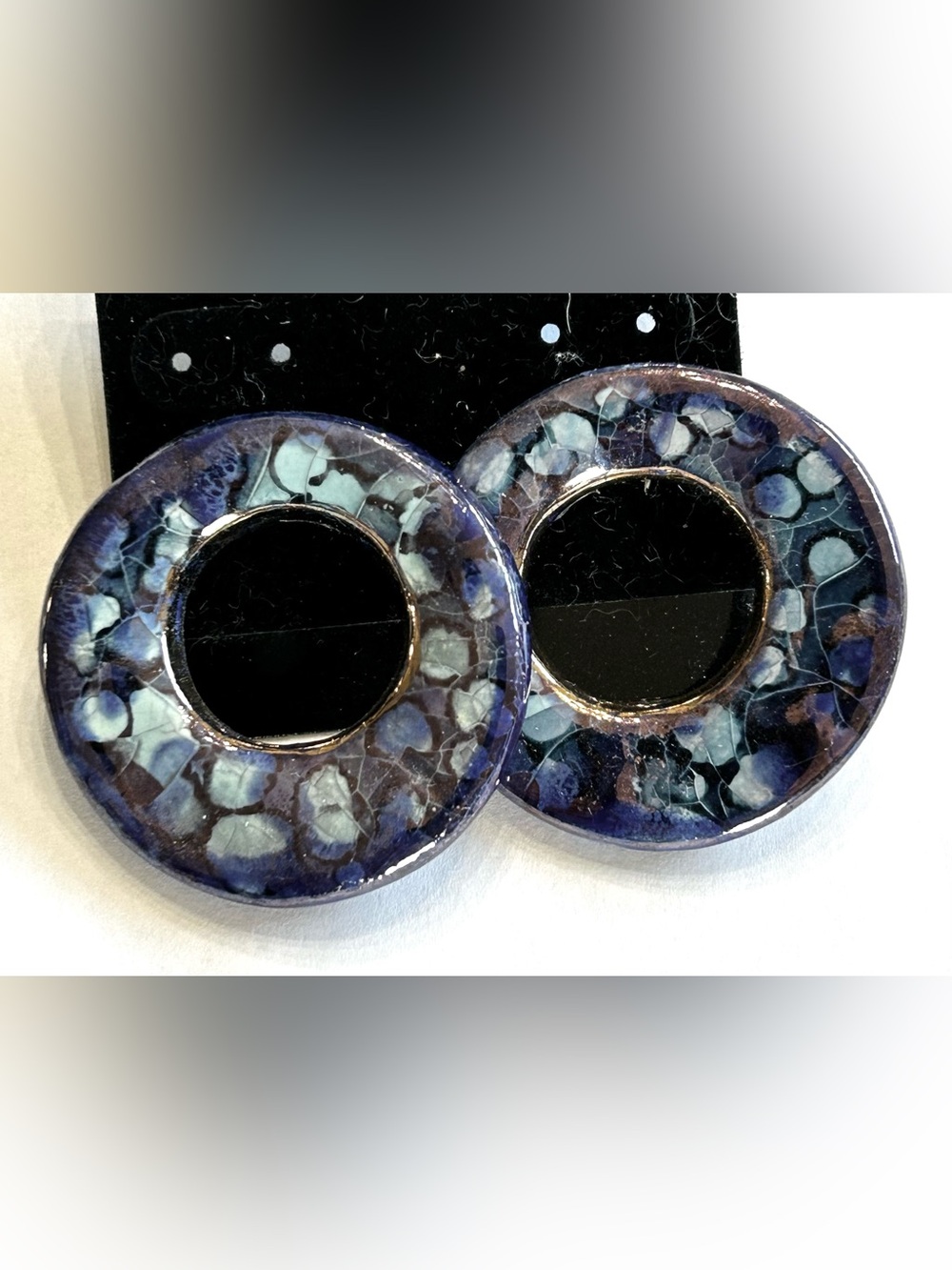 Blue Mosaic Round Ceramic Handmade Statement Earrings